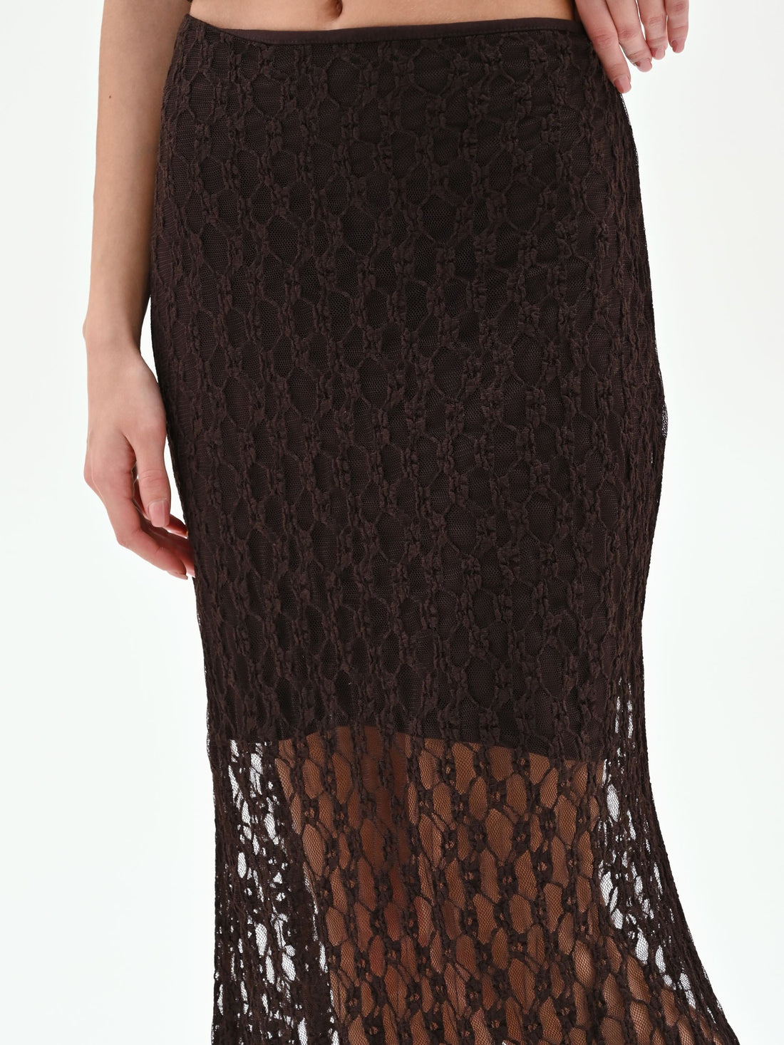 Gonna longuette in pizzo stretch cioccolato