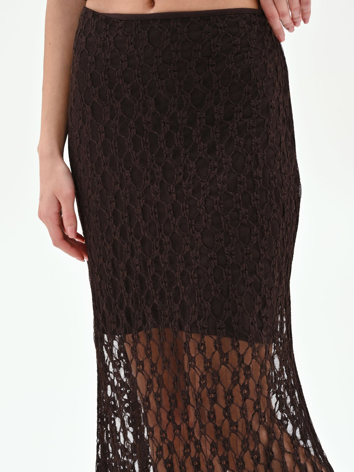 Gonna longuette in pizzo stretch cioccolato