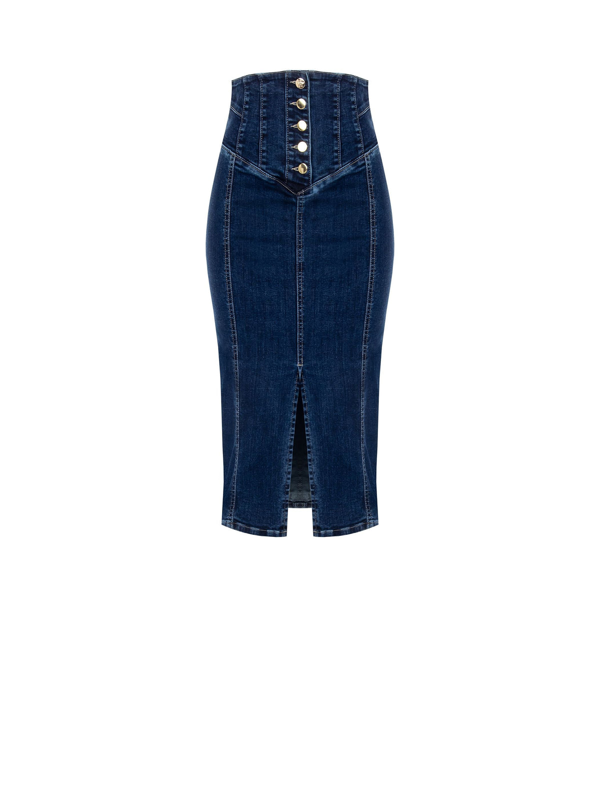 Gonna longuette denim blu navy con bottoni dorati