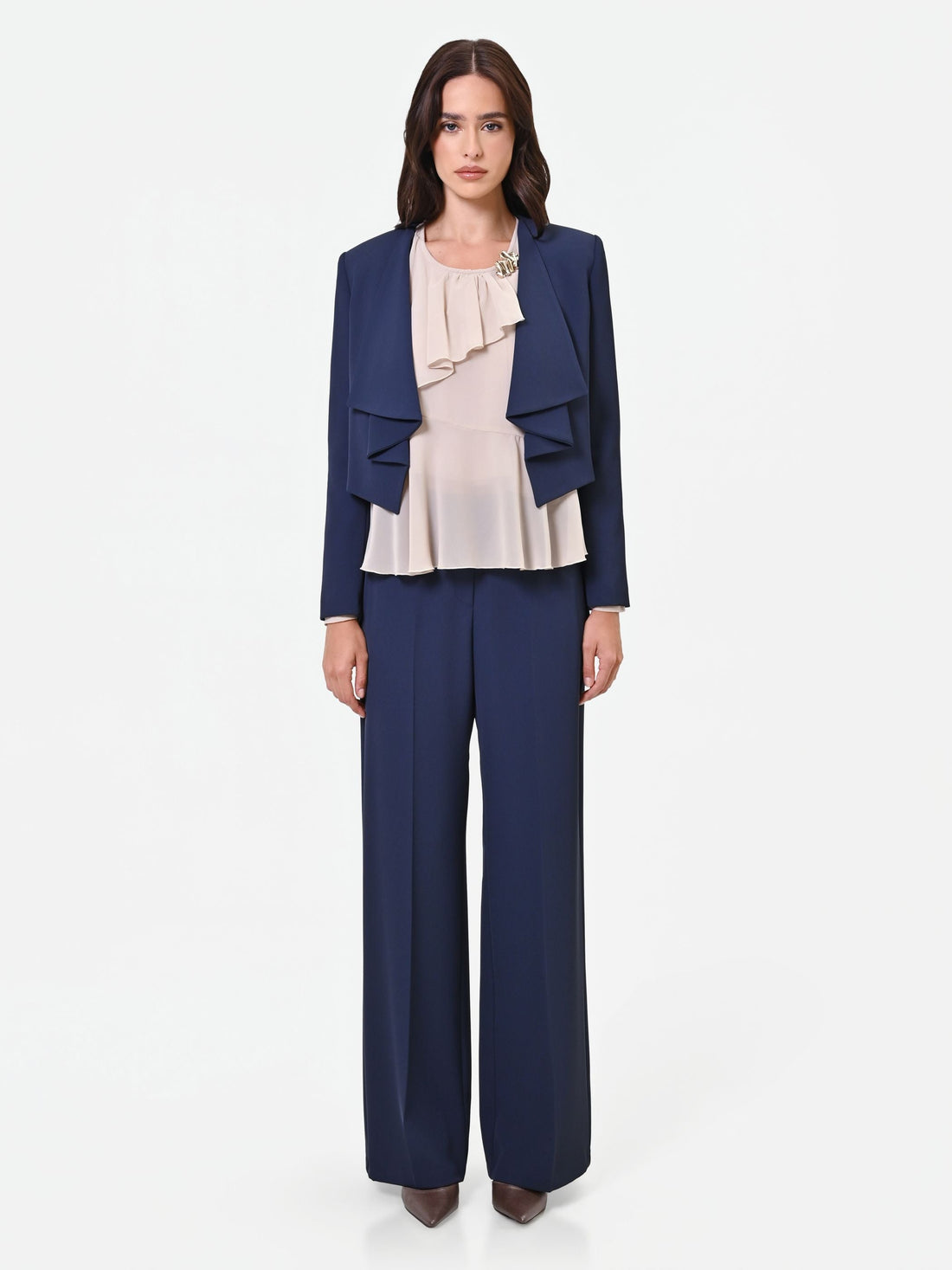Giacca corta blu navy con revers a cascata