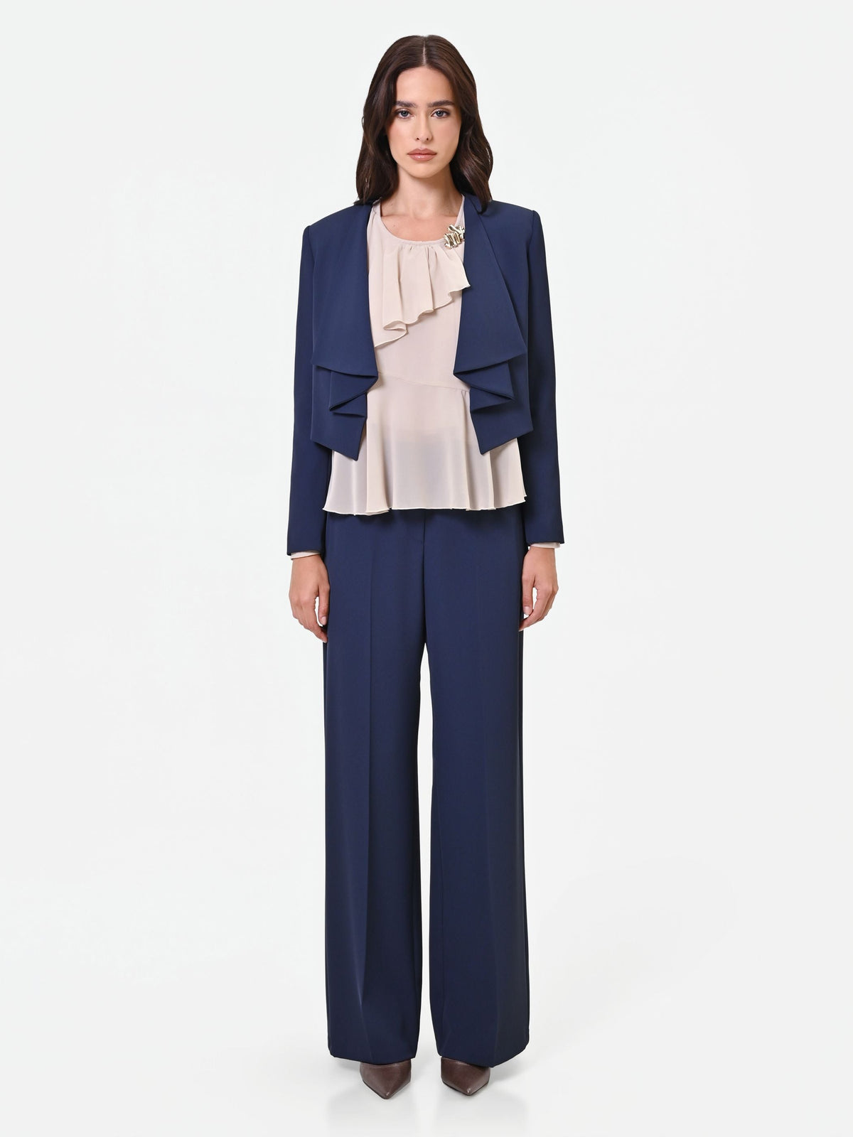 Giacca corta blu navy con revers a cascata