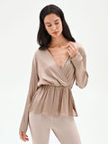 Blusa portafoglio tortora beige con arriccio