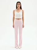 Pantalone mid flared rosa pastello a vita alta