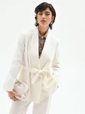 Giacca blazer doppiopetto in misto cotone lyocell bianco