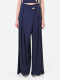 Pantalone palazzo blu navy con bottone design