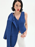 Gilet blu brillante effetto gessato