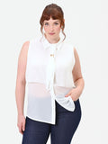 Camicia Curvy smanicata bianca in georgette a strati