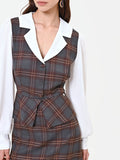Abito marrone con stampa check effetto camicia