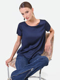 Blusa scivolata in raso blu navy