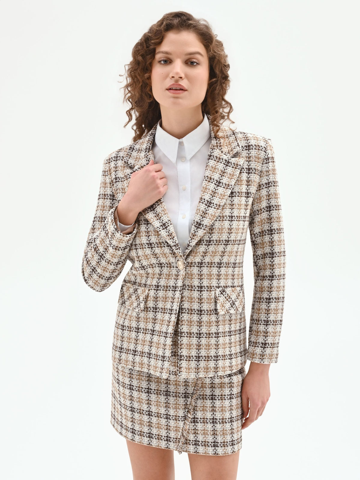 Blazer in tweed check color cioccolato