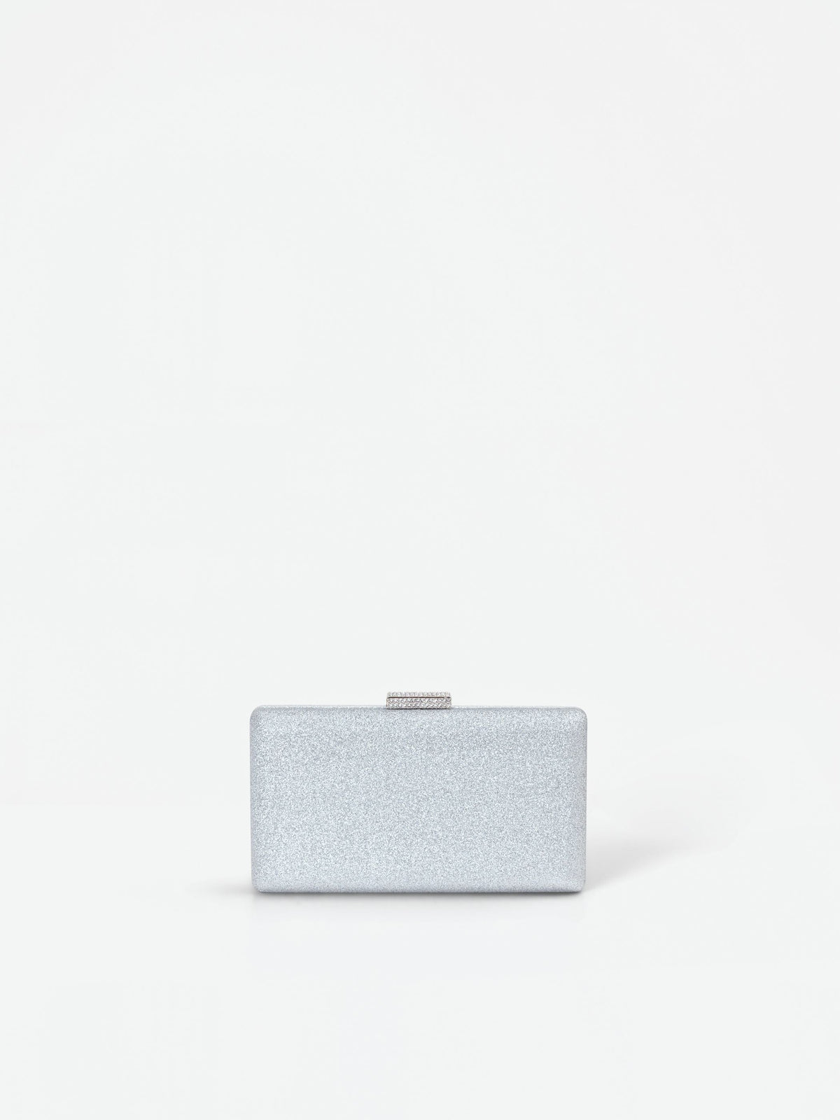 Borsa clutch argento con applicazione gioiello