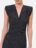 Abito tubino nero con drappeggio in tessuto jacquard