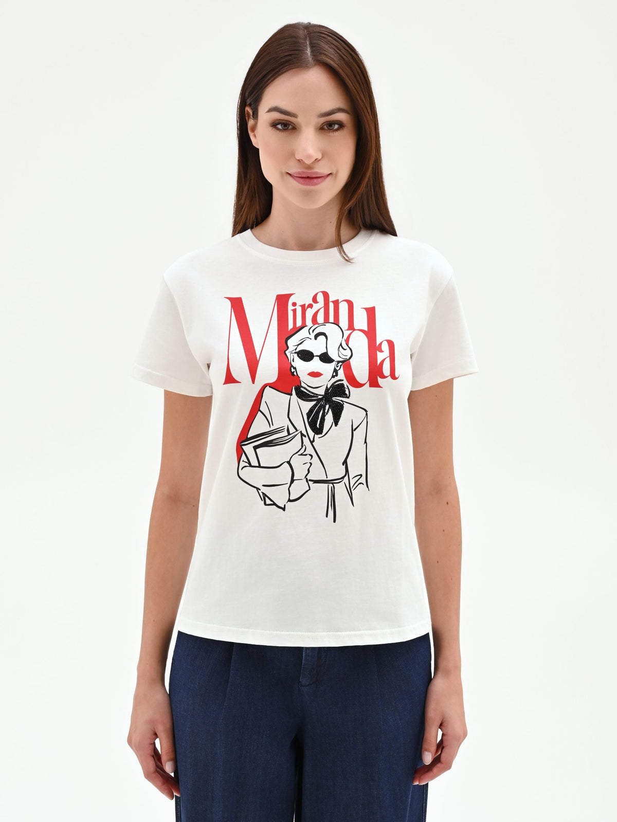 T-shirt 'Miranda: The Devil Wears Prada' bianca in cotone