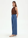 Pantalone a palazzo blu indaco con cintura