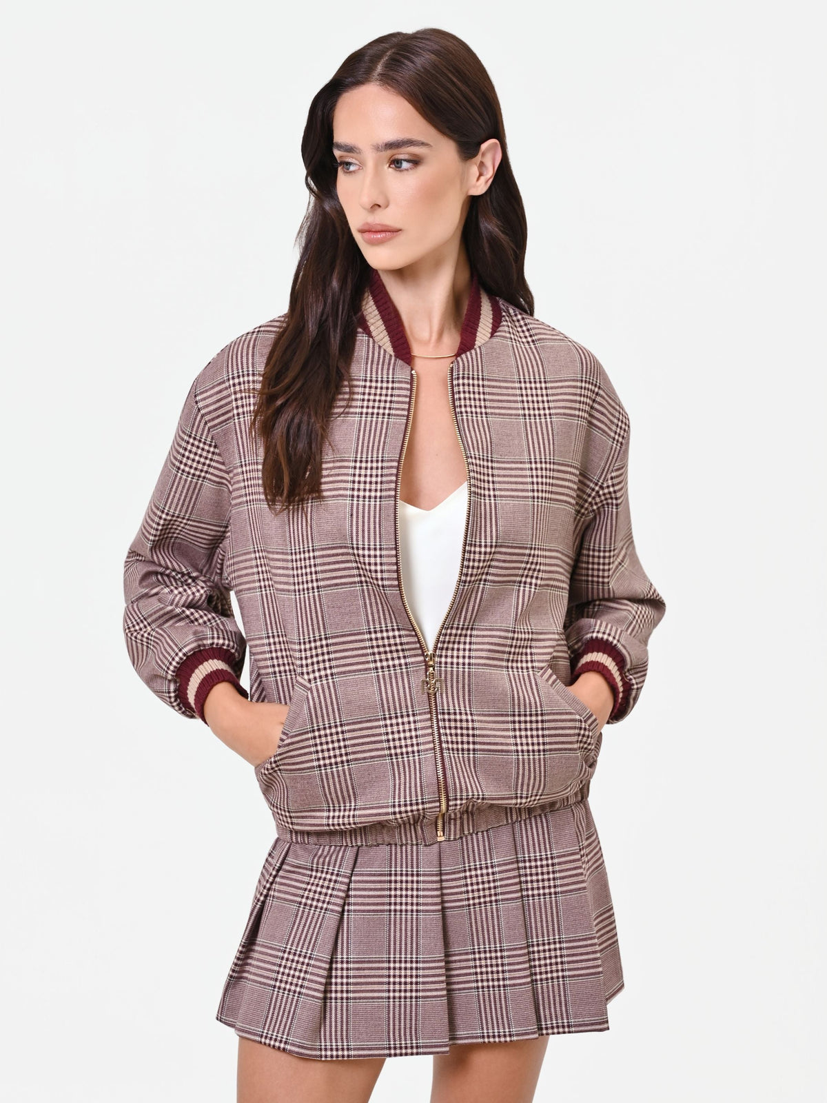 Bomber fantasia check rosso bordeaux