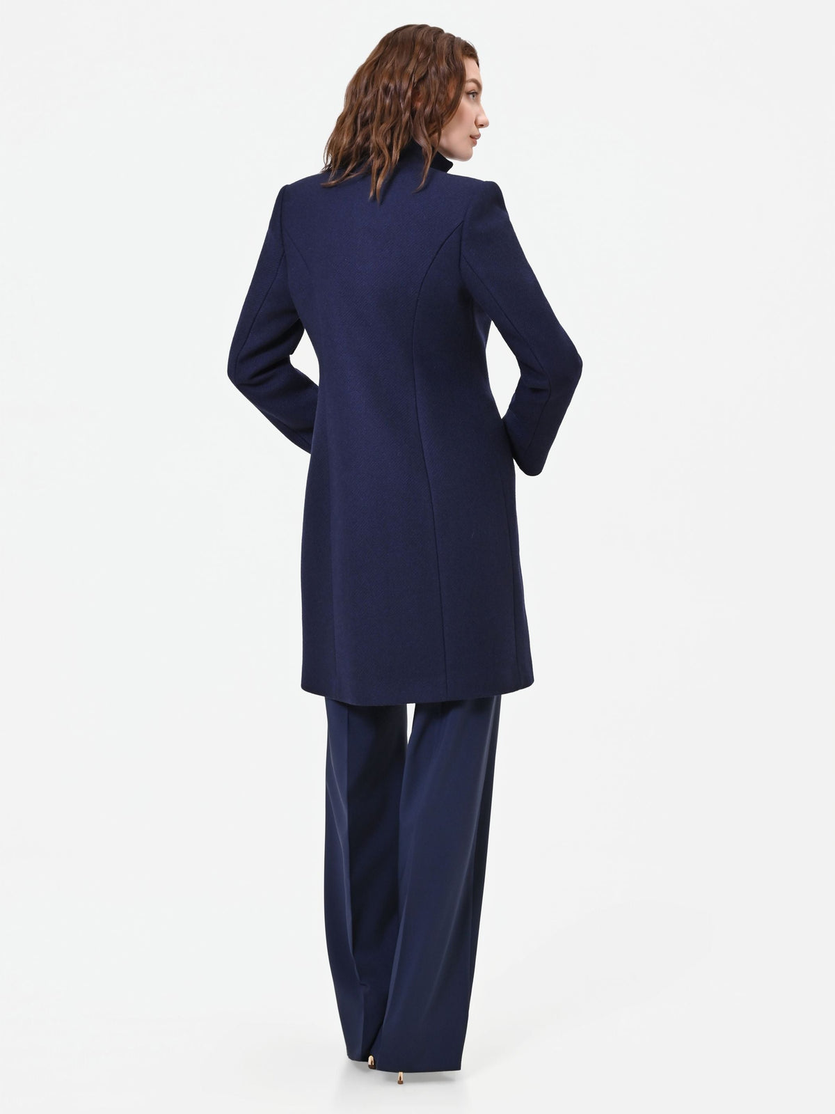 Cappotto blu navy doppiopetto con bottoni decorati misto lana