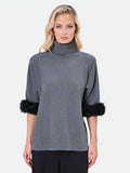 Maglia in viscosa grigio scuro con polsi effetto pelliccia