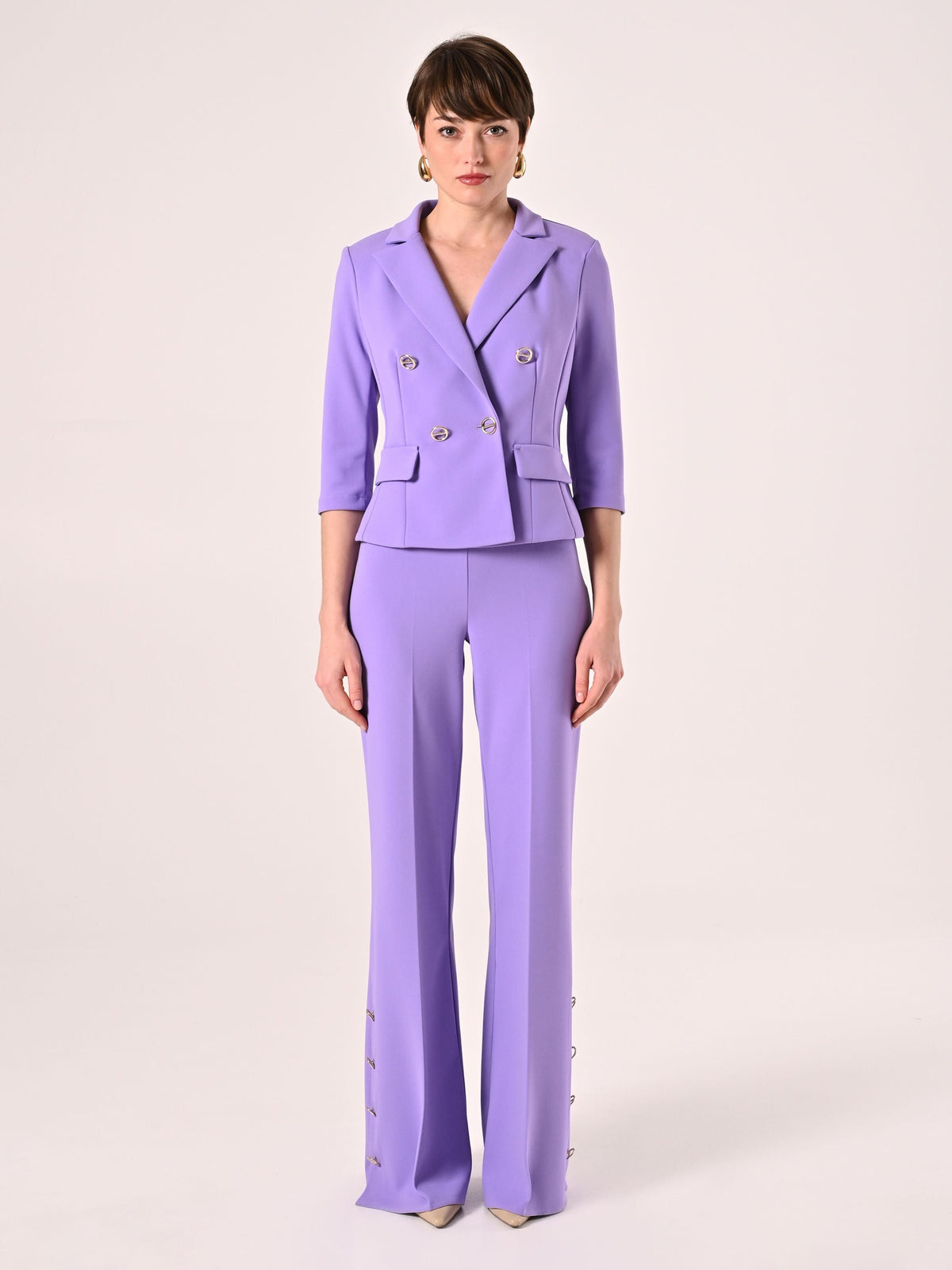 Pantaloni Palazzo in Scuba Mano Crepe Viola Lavanda