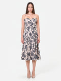 Abito midi in jacquard con stampa floreale blu navy