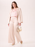 Pantaloni Curvy in Raso Strutturato Beige