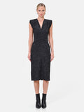 Abito tubino nero con drappeggio in tessuto jacquard