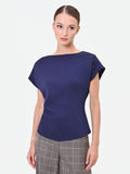 T-shirt blu navy con drappeggio asimmetrico