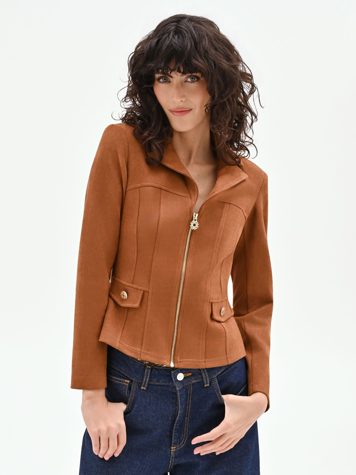 Giubbino cammello beige effetto camoscio