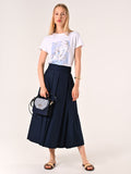 Gonna Midi a Ruota in Cotone Blu