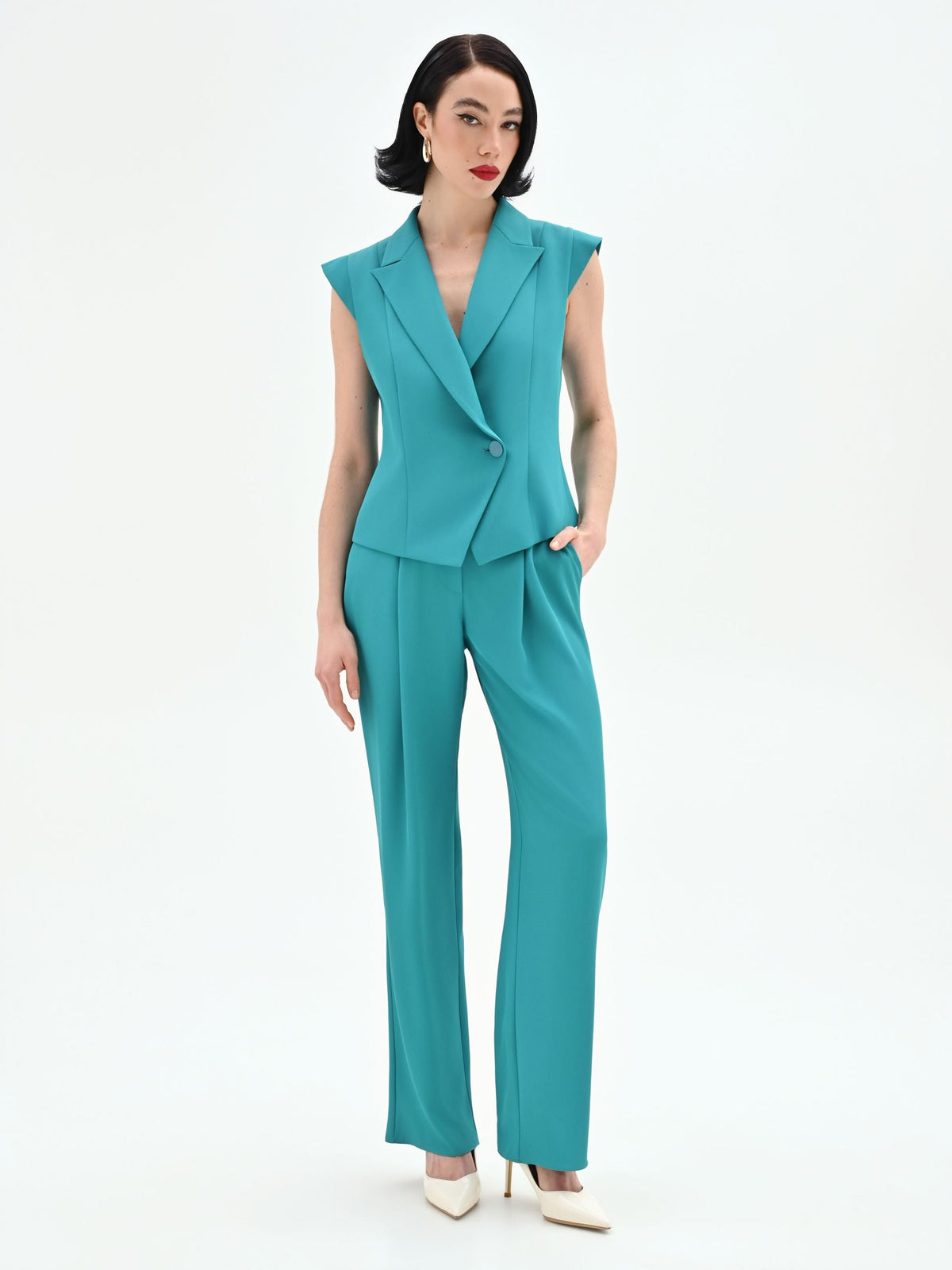 Pantalone Studio con pinces in cadi verde smeraldo