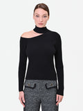 Maglia nera a coste con cut out in misto viscosa