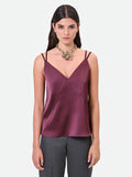 Top in raso bordeaux rosso con doppie spalline Giorgia Palmas X Rinascimento