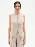 Gilet beige gessato con punti luce