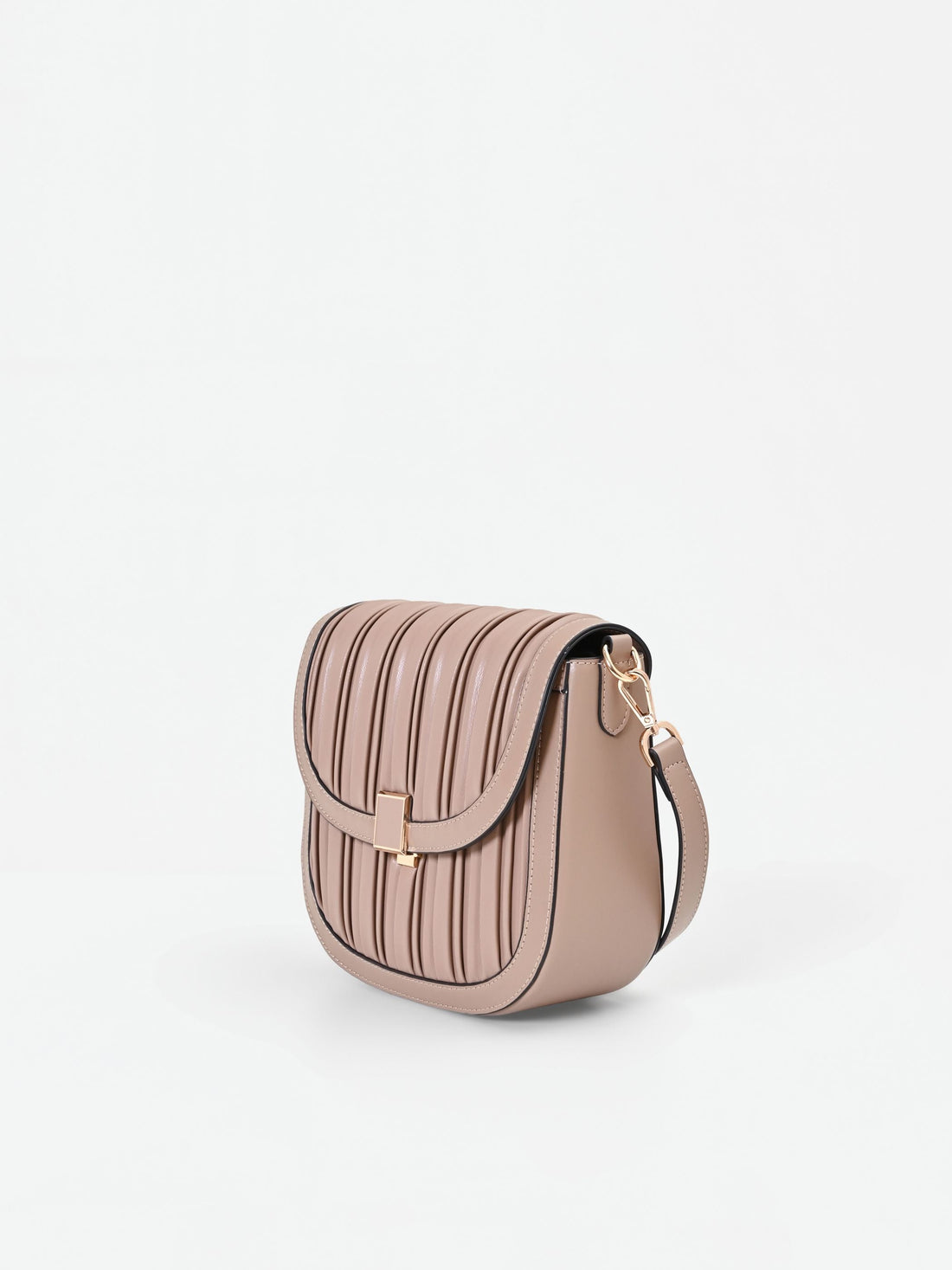 Borsa a tracolla tortora beige con lavorazione plissé