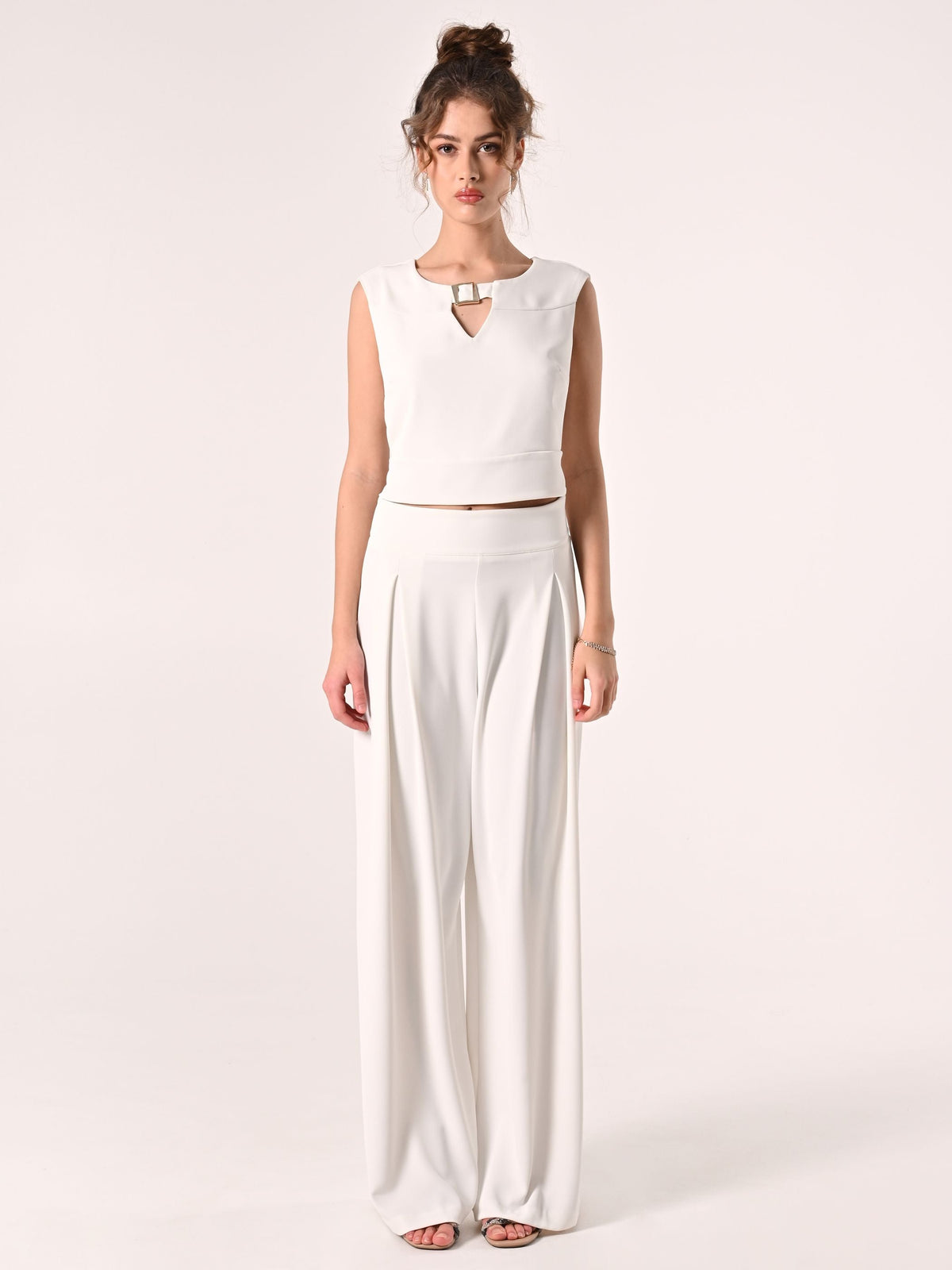 Top con Fibbia in Crepe Bianco