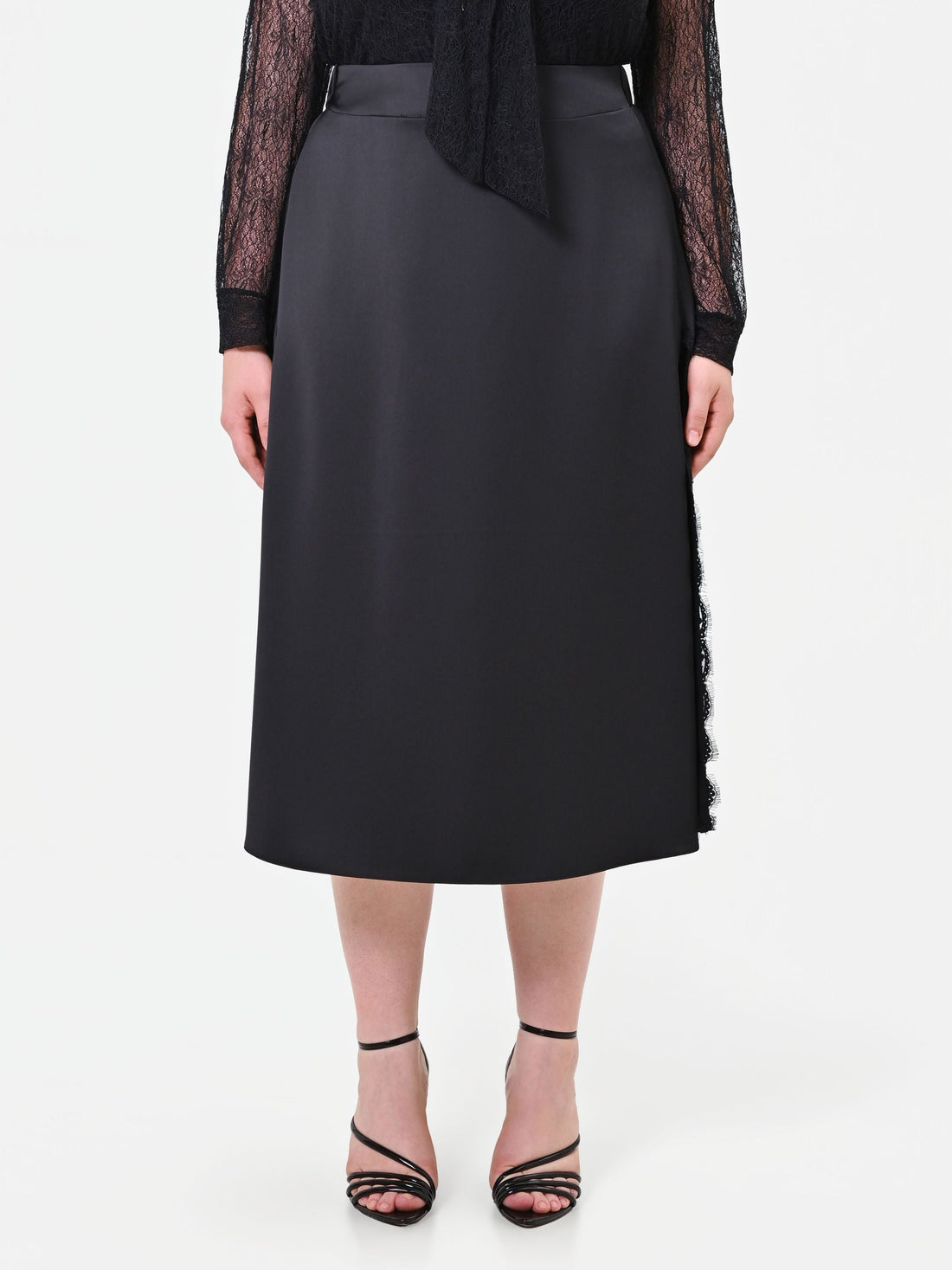 Gonna Midi Curvy in Raso con Inserti in Pizzo