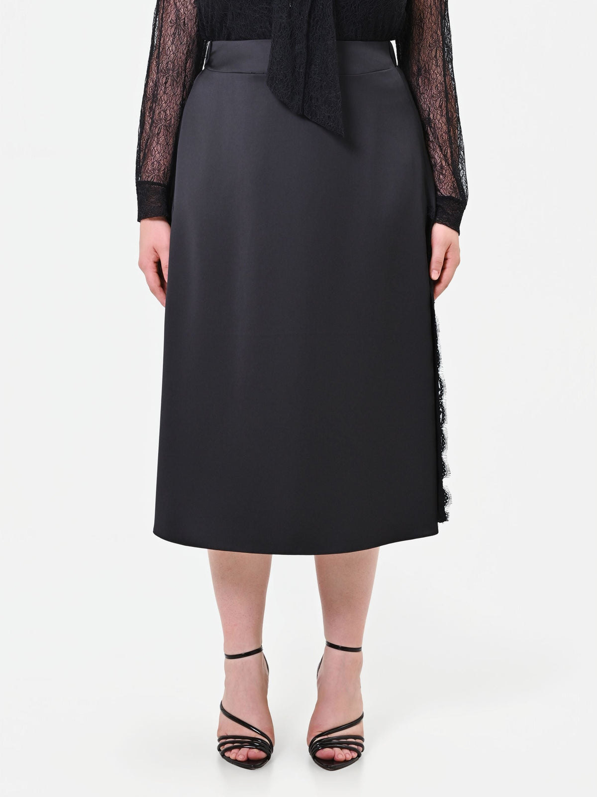 Gonna Midi Curvy in Raso con Inserti in Pizzo