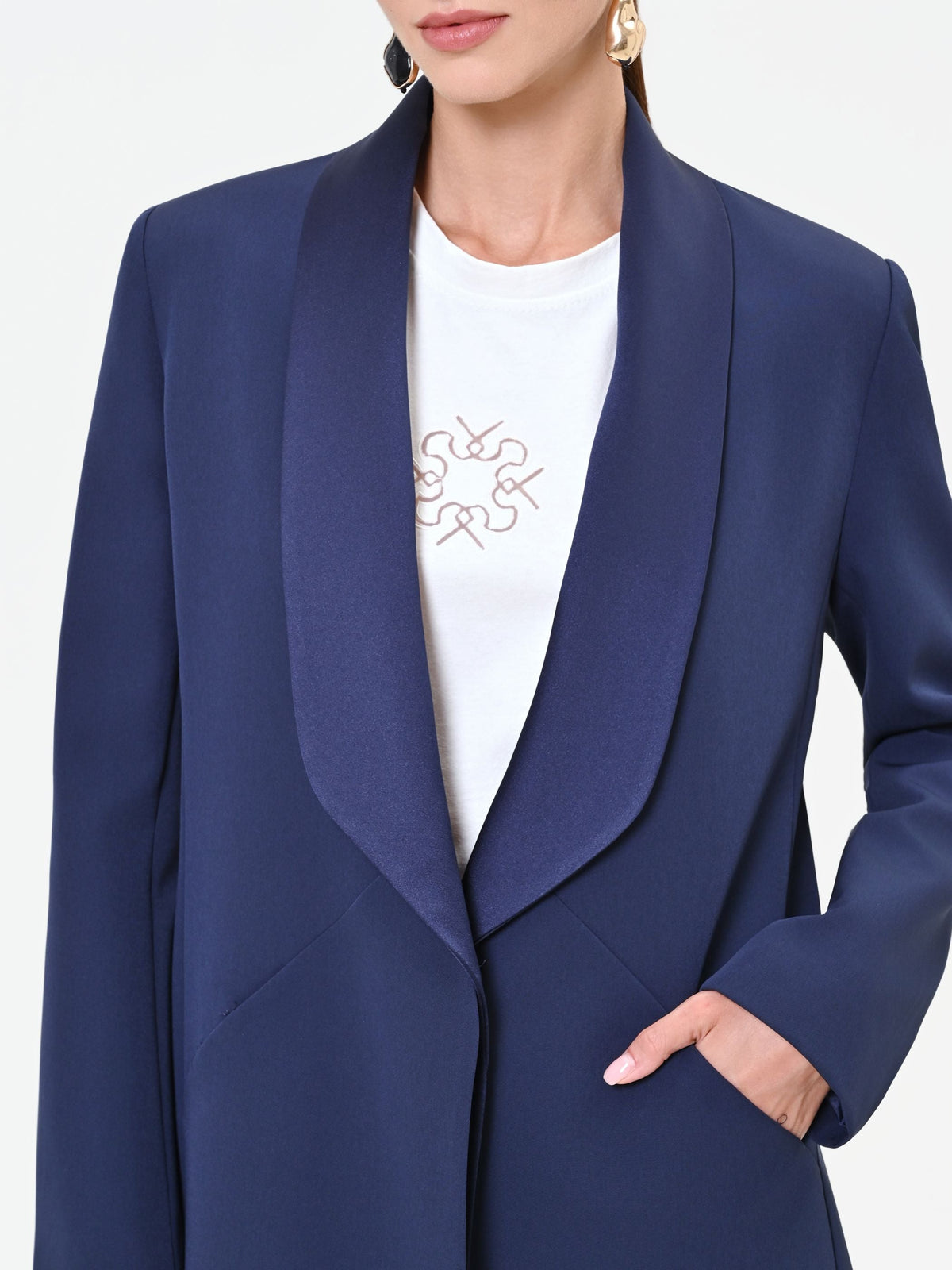 Giacca blu navy con collo a scialle