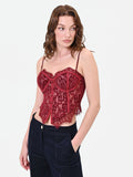 Top bustier bordeaux in pizzo floreale