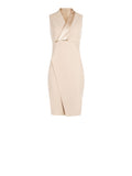 Abito tubino tortora beige con rever asimmetrico
