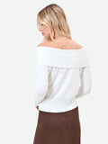 Maglia panna bianco con spalle scoperte in misto viscosa