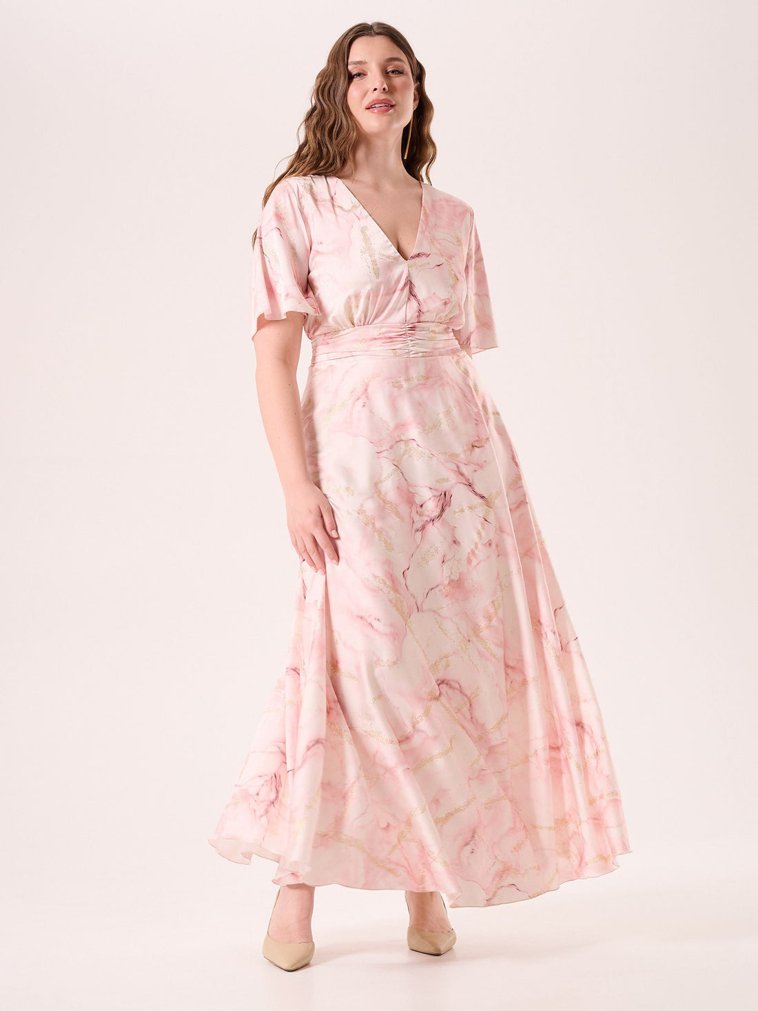 Abito Lungo Curvy stampa Marble Glitter Rosa