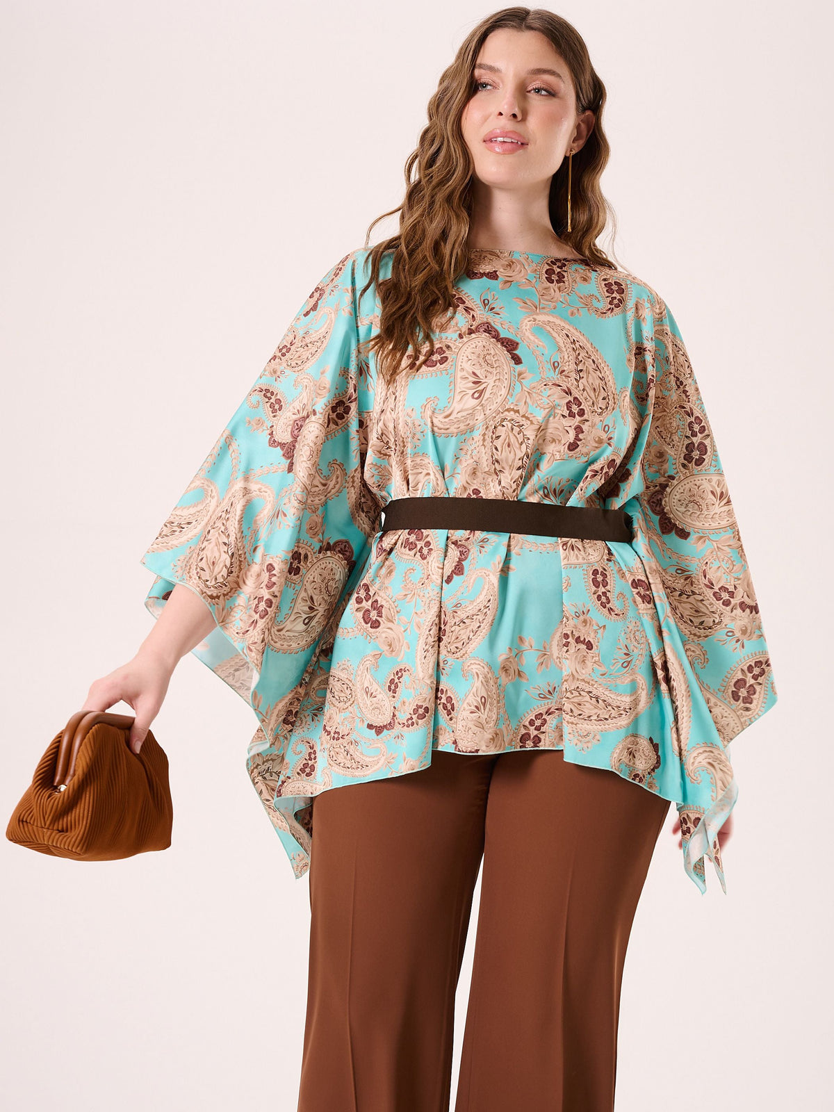 Blusa Curvy stampa Paisley Verde Acqua