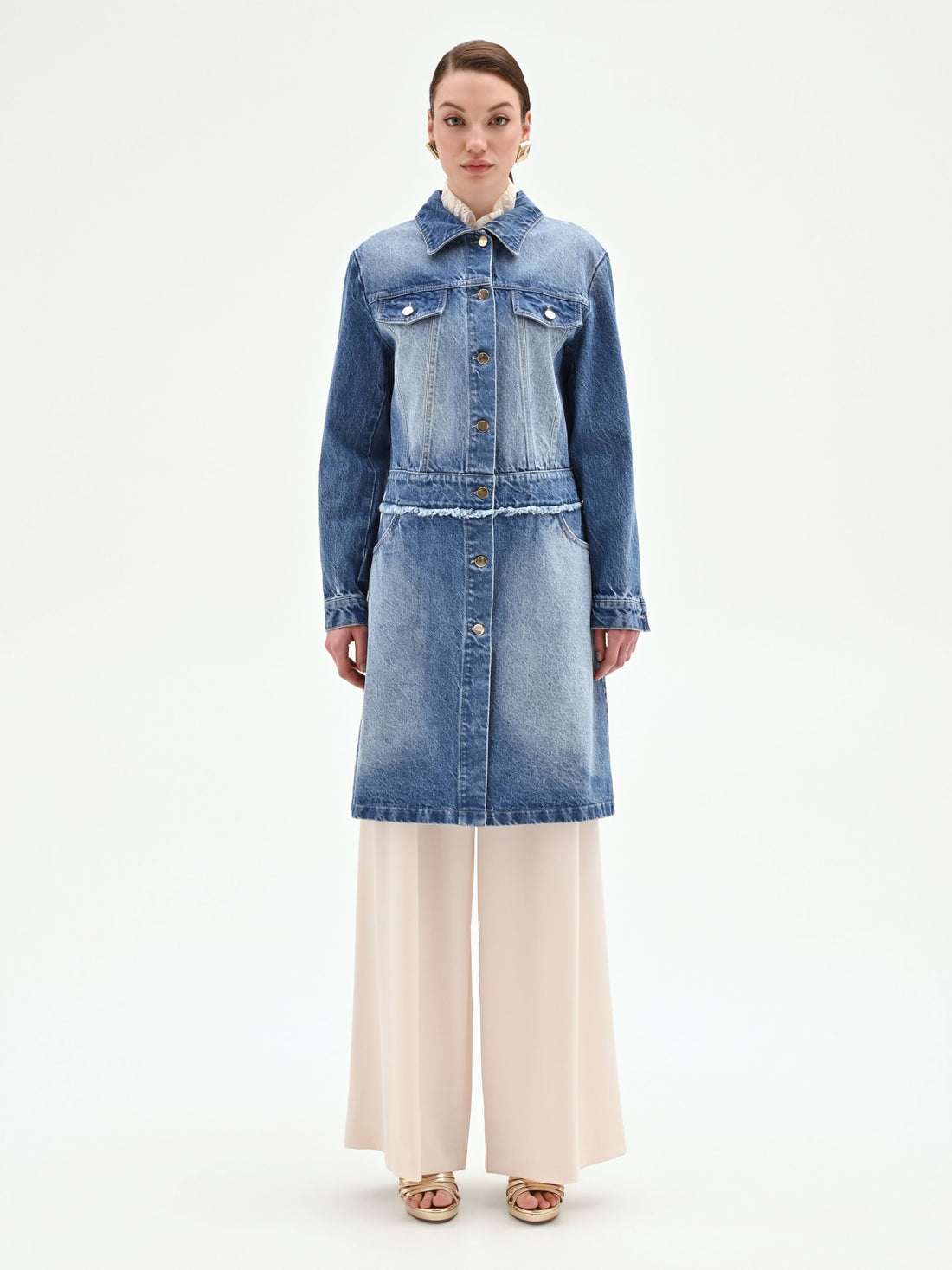 Capospalla lungo in denim azzurro