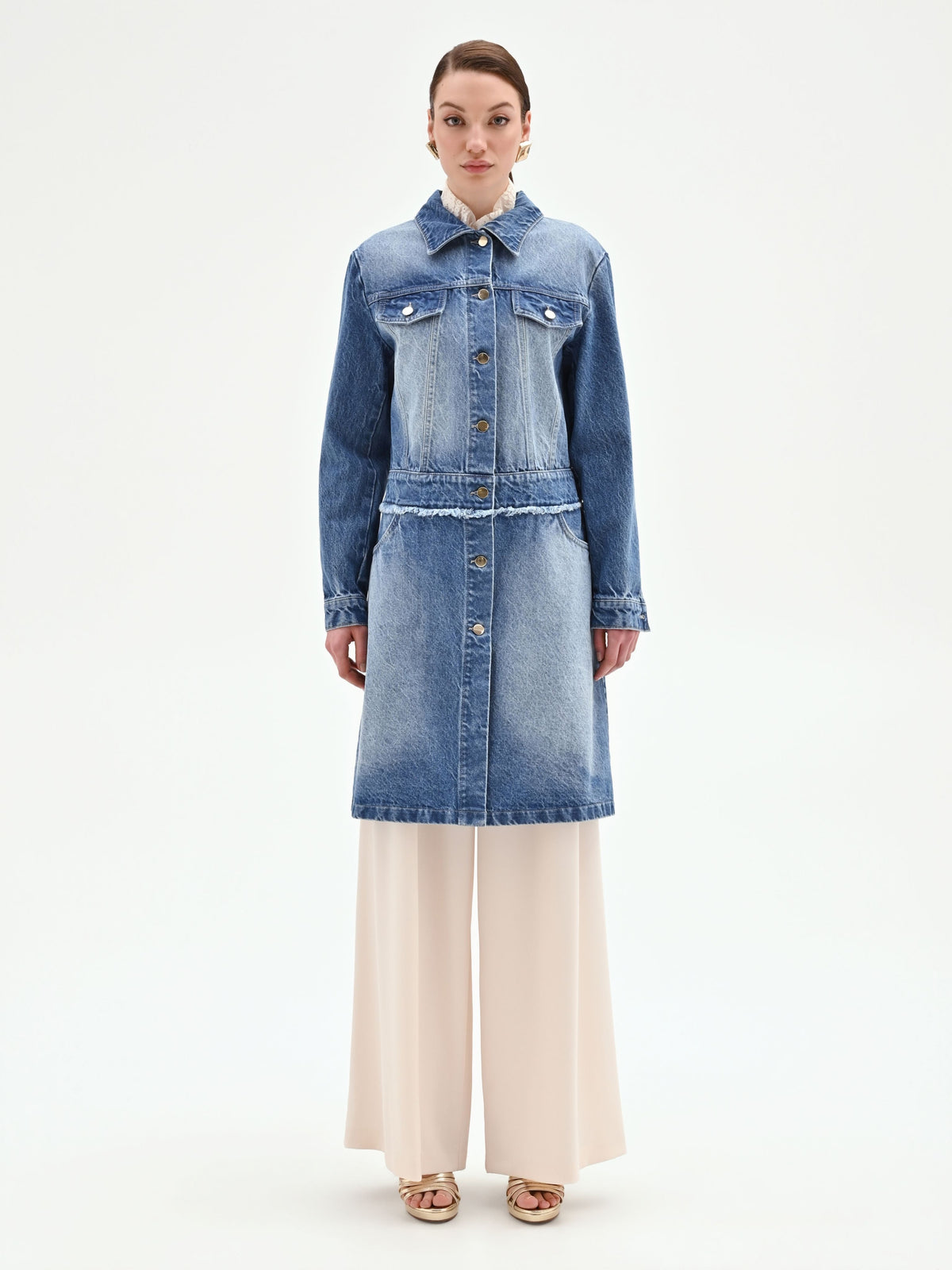 Capospalla lungo in denim azzurro