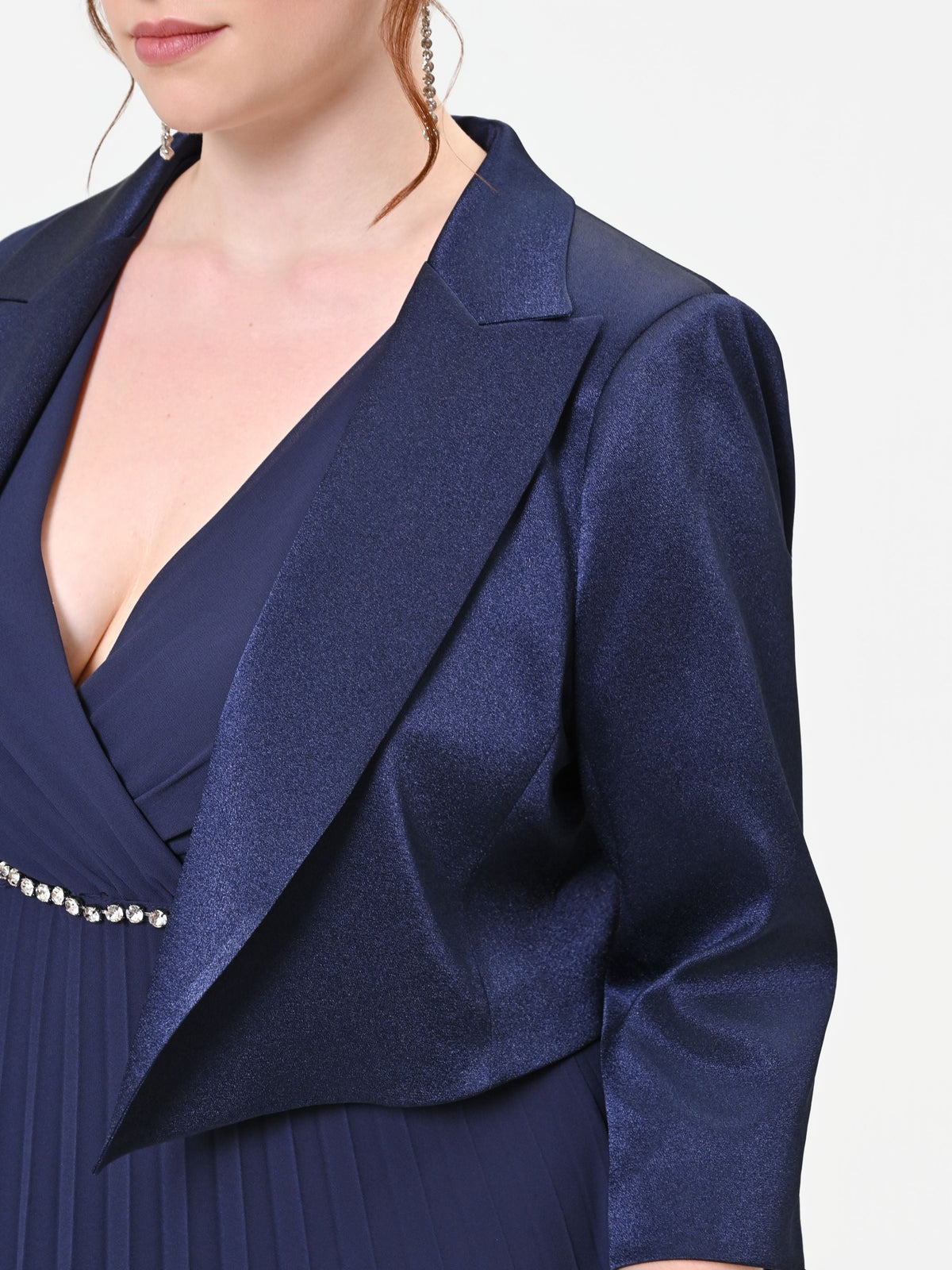 Giacca Curvy bolero in raso blu navy