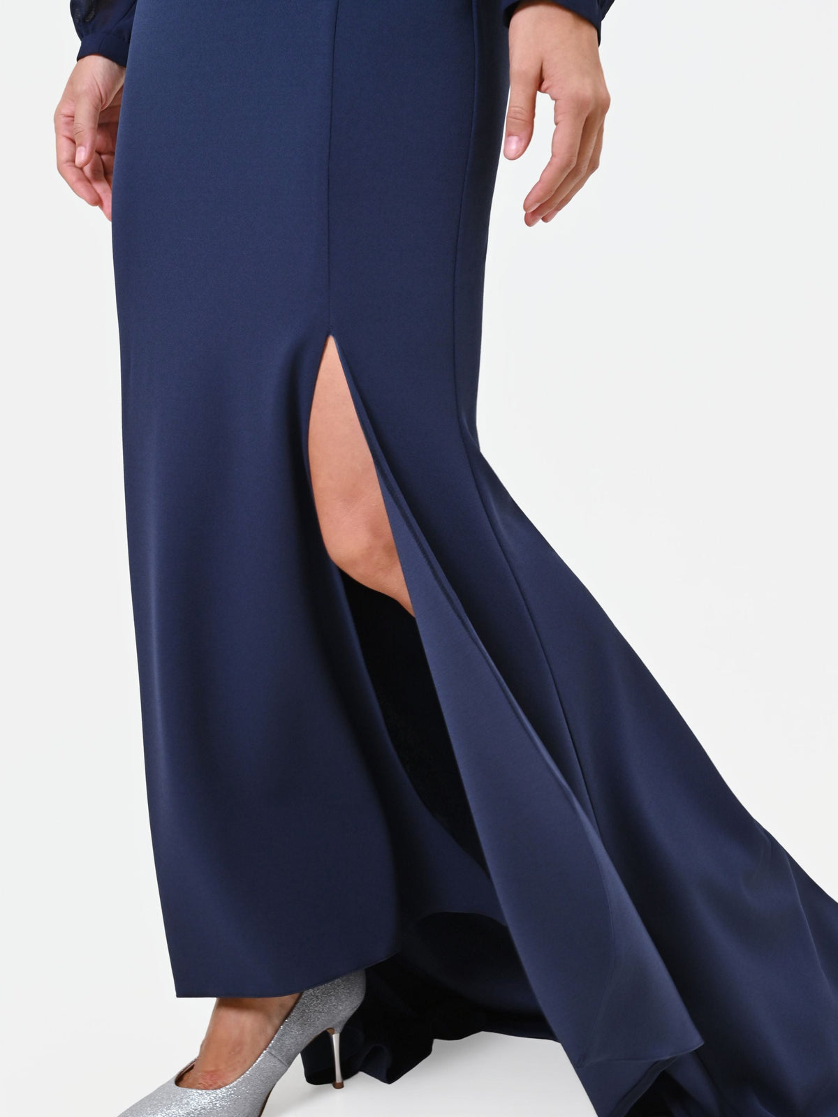Abito lungo blu navy in scuba mano crèpe