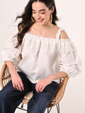 Blusa Bianca off the Shoulders con Inserto in Pizzo