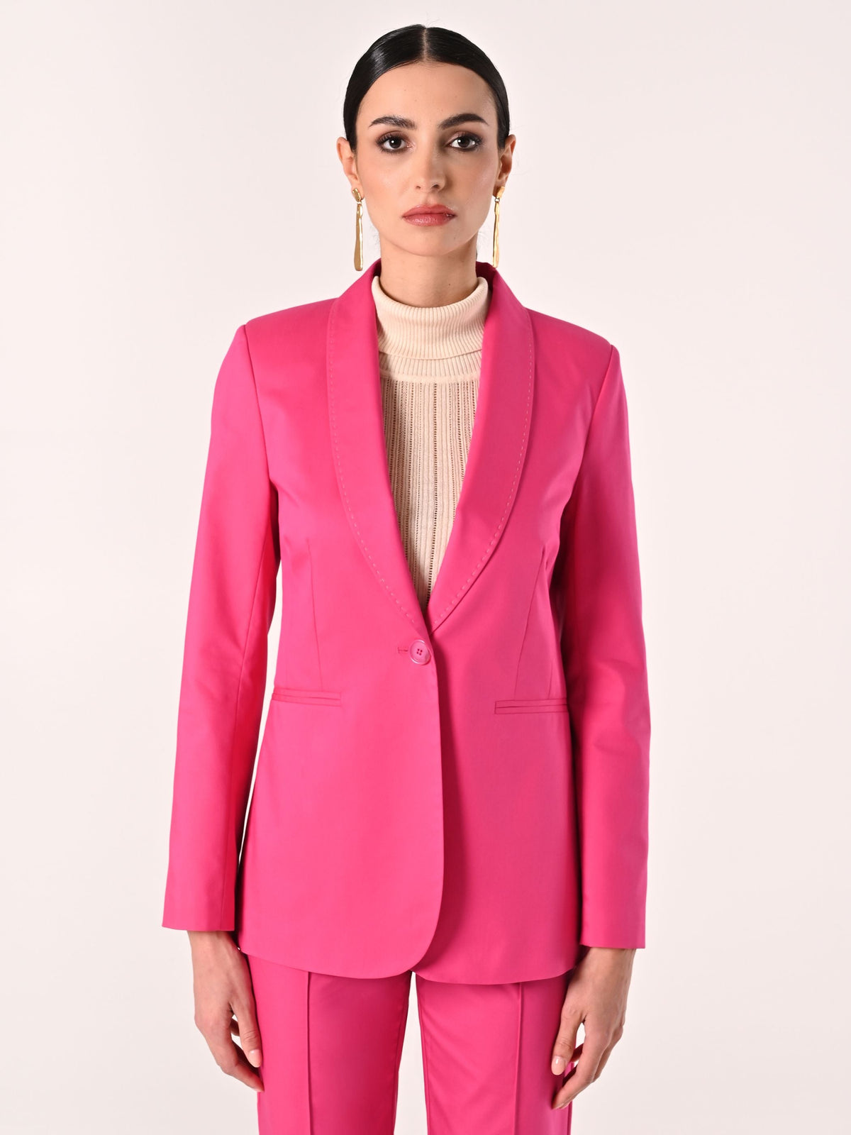 Giacca Fuxia in Cotone con Impunture a Contrasto