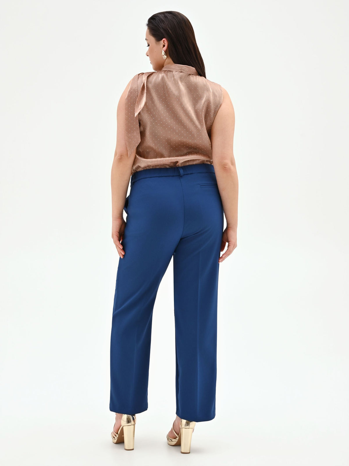 Pantalone Curvy blu brillante a vita alta in tessuto tecnico