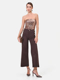 Pantaloni cropped moro con bottoni dorati